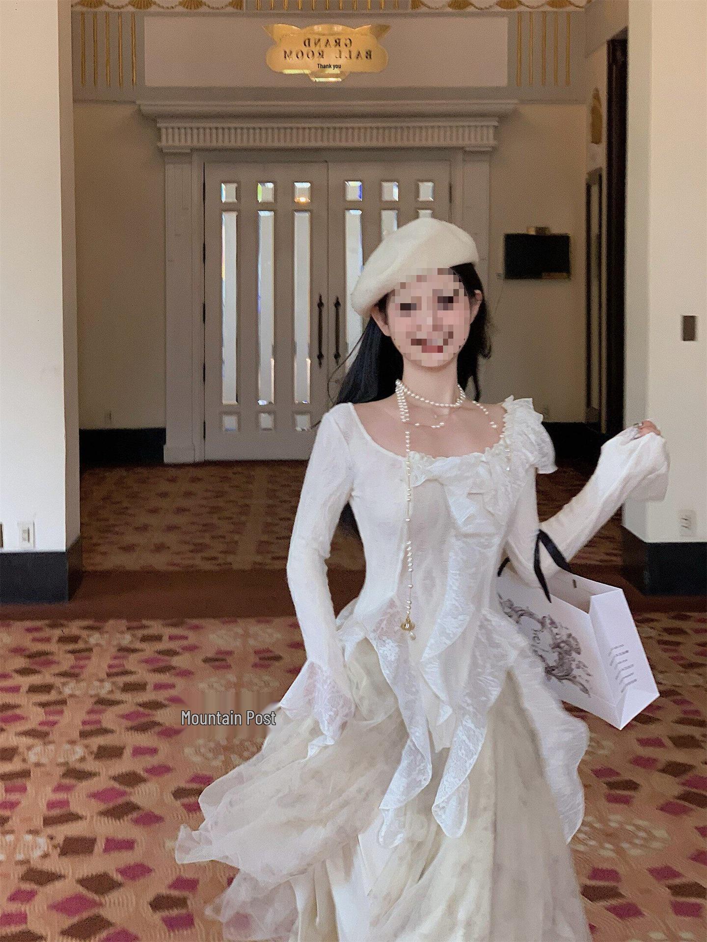 

Снег на ветках: Топ из ленточной шерсти 61% шерсти + Кружевная юбка-рыбка до середины икры для осени/зимы M