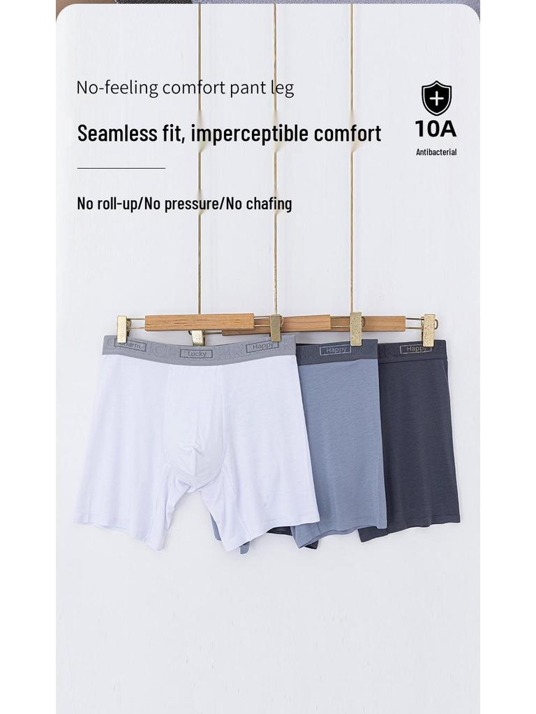 Men's Seamless Mid-Waist Modal Boxer Briefs: Extended Length, Anti-Chafe, Anti-Slip, Antibacterial.