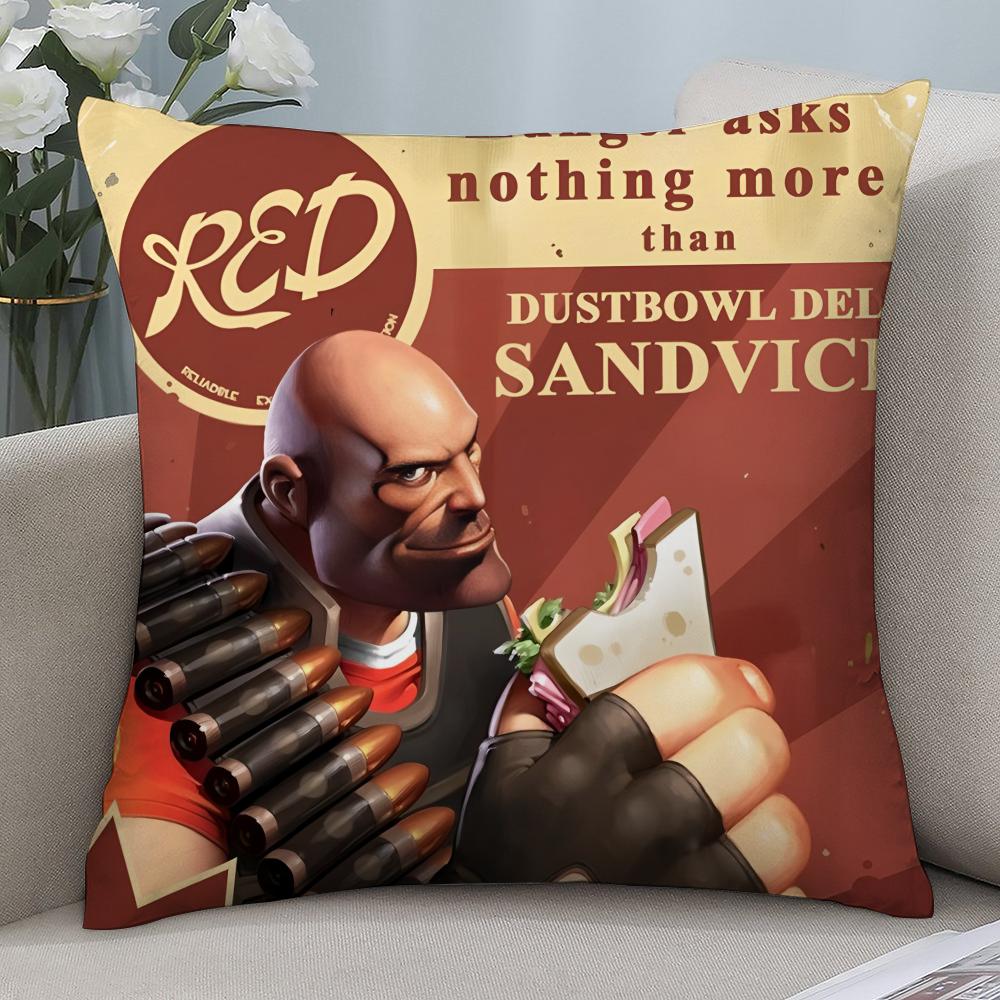 Tf2 Team F-Fortress 2 Pillow Case Short Plush Pillow Covers Sofa Decorative Gift Home Double-Sided Printing Cushion Cover
