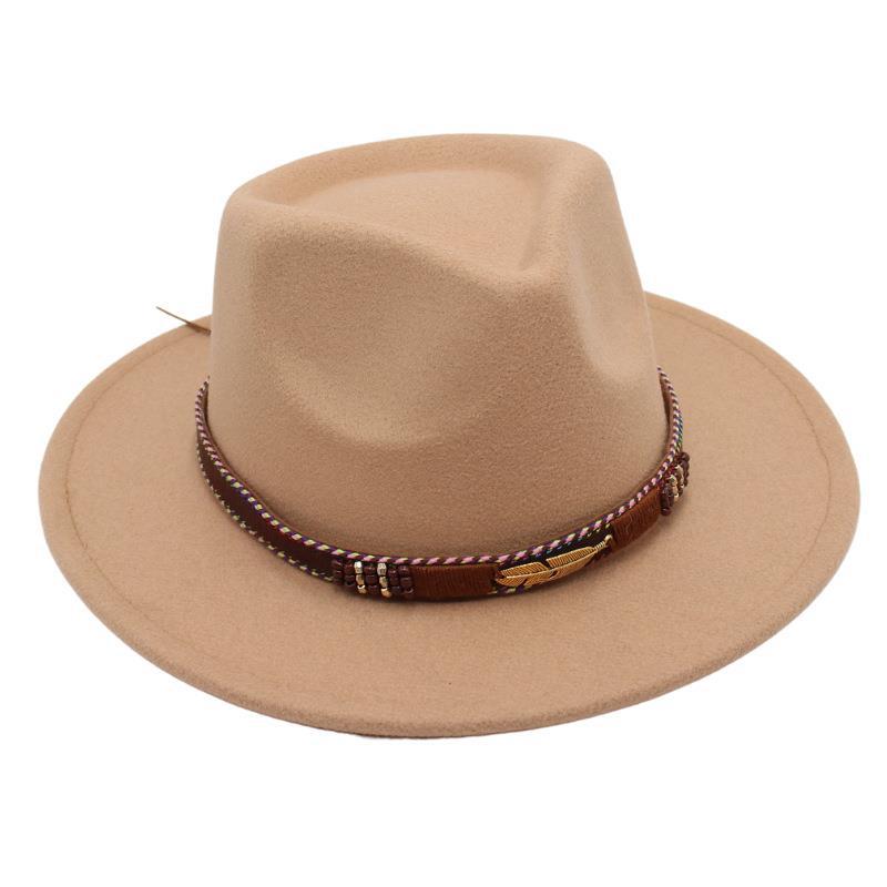 Feather Decoration Ethnic Style Top Hat Tibetan Jazz Hat Temperament Felt Hat Imitation Wool Hat Men'S And Women'S Ins Style