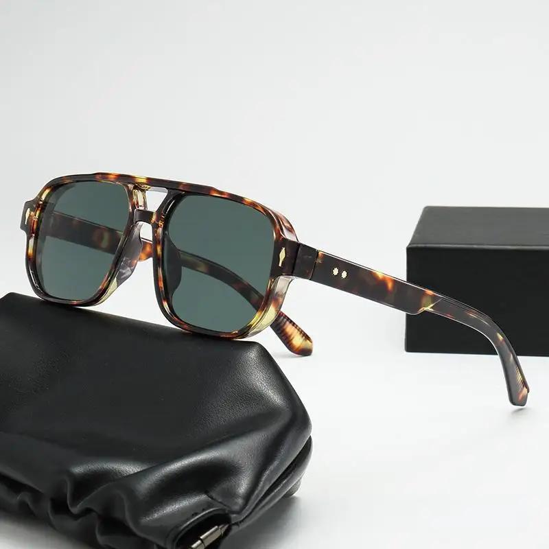 Retro Double Bridges Square Sunglasses Women Gradient UV400 Fashion Designer Rivets Men Sun Glasses Travel Eyewear