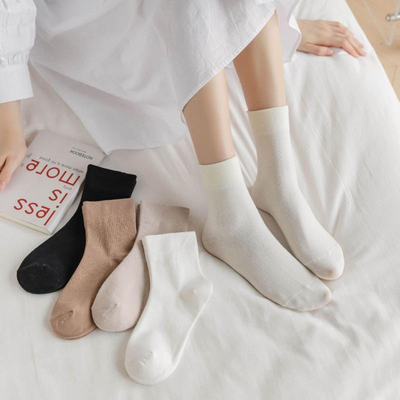 Solid Color Postpartum Socks for Women, Mid-calf Socks for Spring and Summer, Simple Women's Socks