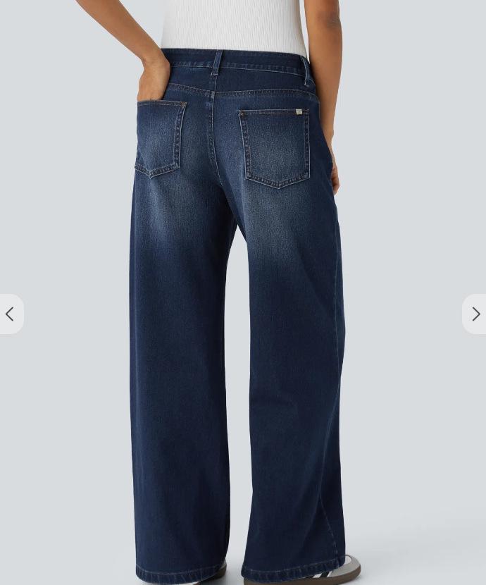 Retro gewaschene Mehrprozess-Jeans für Damen mit weitem Bein - Lockerer Schnitt