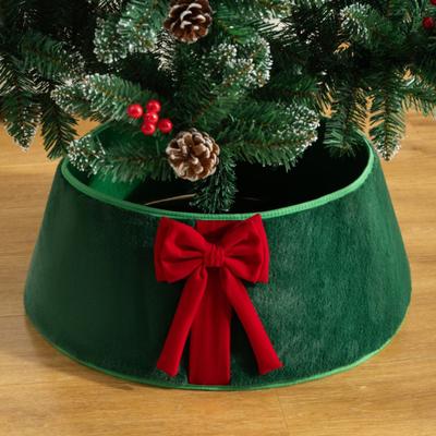 Christmas Tree Skirt Soft Faux Suede Bow Design Foldable Reusable Base Cover Festive Christmas Decoration
