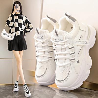 Fashion Breathable Thick-soled Women's Sneakers Fashionable Lace-up Flat-soled Dad Shoes 2024 New Style Fashionable and Versatile
