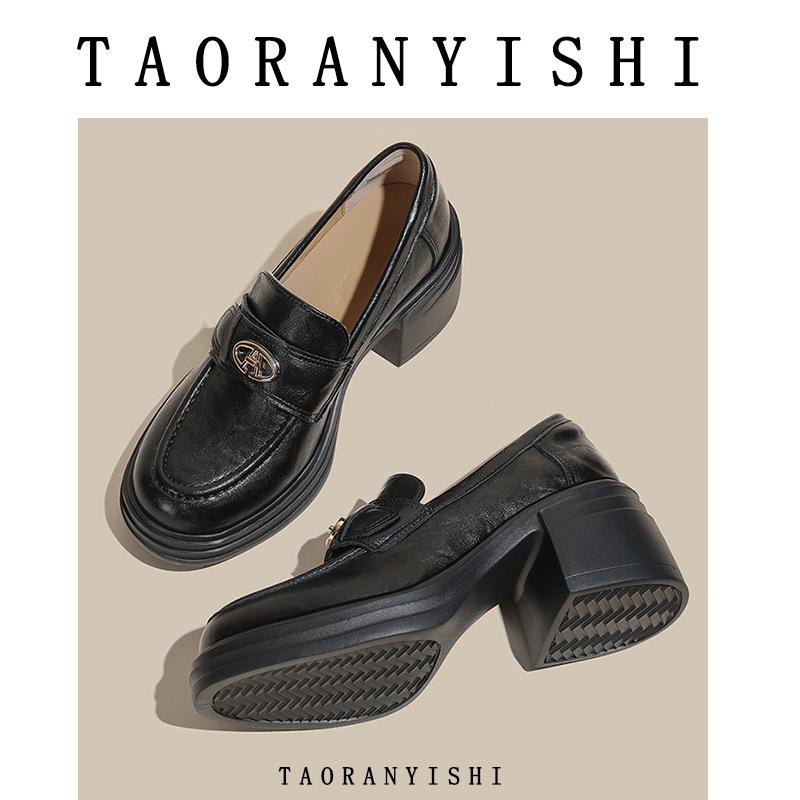 

Ретро платформа женские весенние новые ленивые платформа британские маленькие кожаные туфли женские мягкая кожа толстый каблук одинарные туфли 34 чёрный