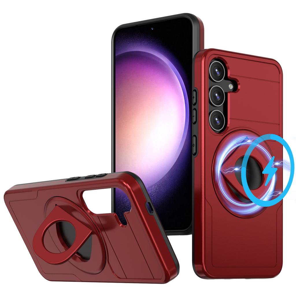 For Samsung Galaxy S25+/S24+ Magnetic Case Ring Kickstand PC+TPU Phone Cover