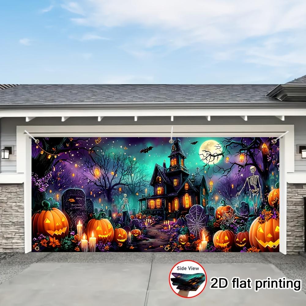 2D flat-printed garage banner featuring a terrifying night sky design with a full moon. Made of durable material.