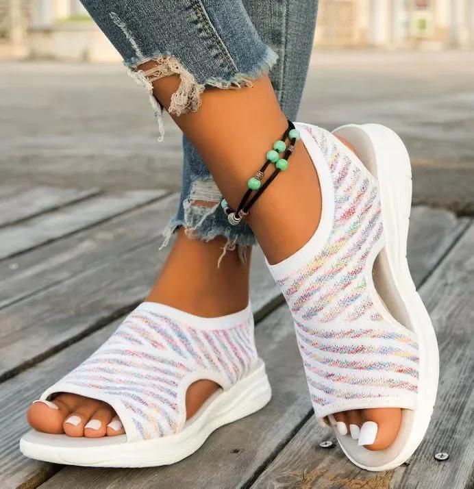 Fashion Plus Size Women Summer New Mesh Fish Platform Sandals Sandalia Feminina Open Toe Wedge Sandals Ladies Light Casual Sport Sandals
