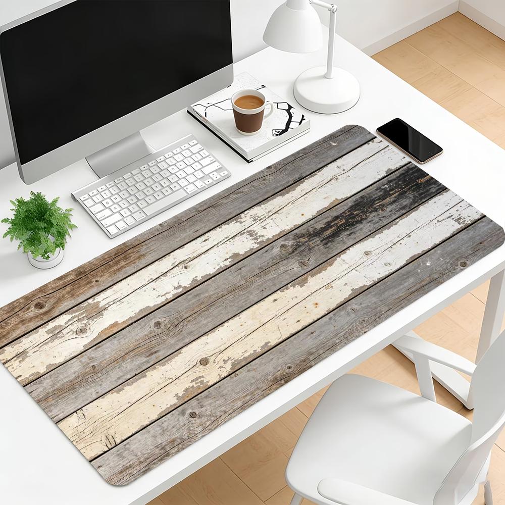 Natural Wood Grain Extended Gaming Mouse Pad Non Slip Desk Surface Rustic Vintage Wooden Texture Art Print For Computer Desktop