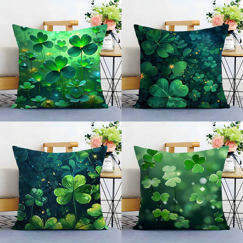 Lucky Four Leaf Clover Pillow Case Plush Fabric Soft Double Sided Print Home Sofa High Quality Cushion Cover Throw
