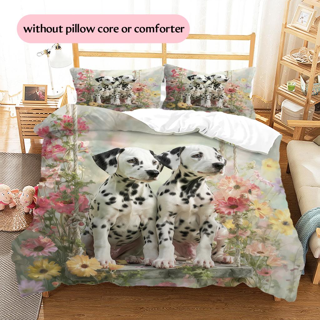 Biancheria da letto con motivo dalmata e fiori Decorazione per la casa Regalo di compleanno (1 * copripiumino + 2 * federa, senza nucleo)