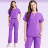 Uniforme Médical Blouse Pantalon Femmes Ensemble de Blouse Médicale à Poches + Pantalon Costume 2 Pièces Vêtements d'Infirmière pour Bloc Opératoire Salon de Beauté Vêtements de Travail