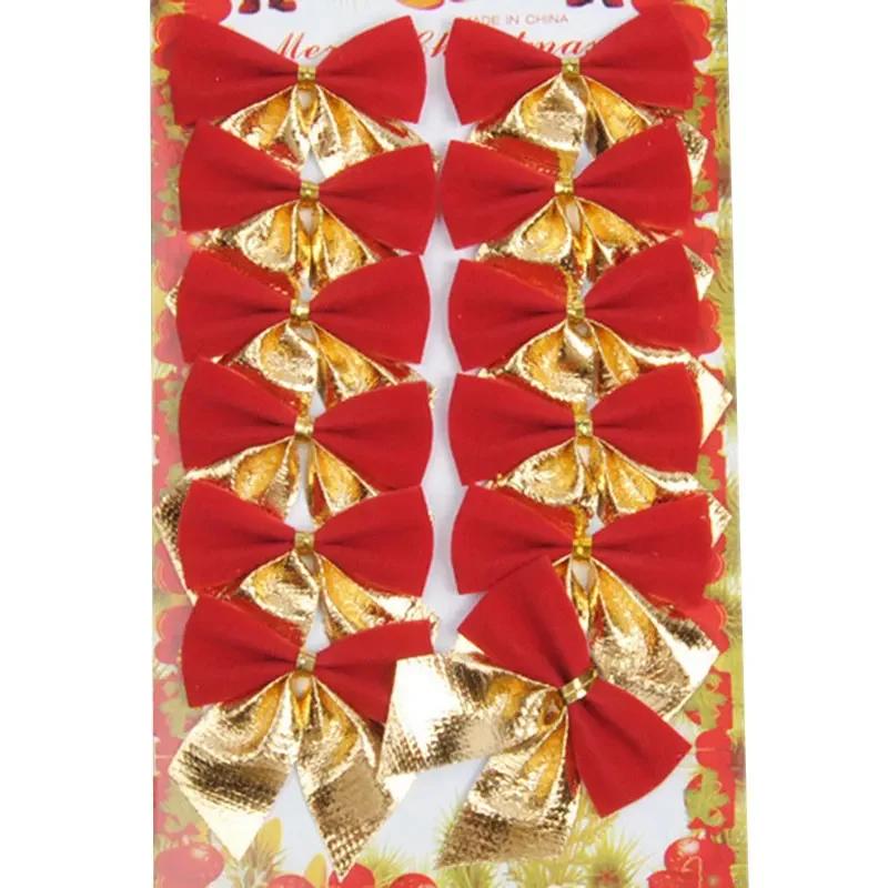 New 12Pcs/set 6cm Christmas Bowknot Decorations For Home Satin Ribbon Bows Christmas Tree Ornaments New Year Navidad Party Decor