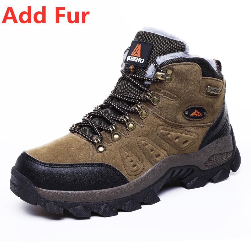 Cross-Border Plus Size Winter High-Top Hiking Shoes: Cotton-Padded, Warm, Fleece-Lined, Leather, Outdoor Casual Snow Boots for Couples.