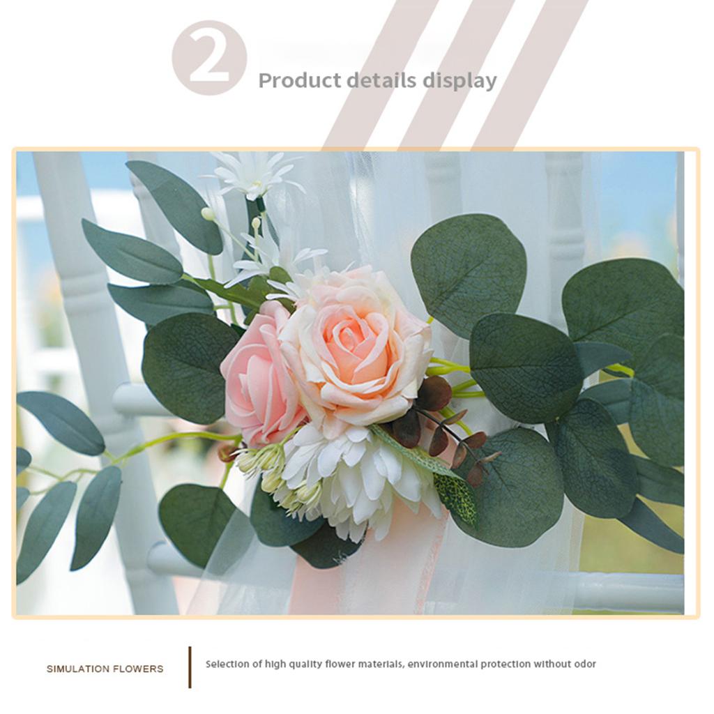 Chair Back Flower Reusable Artificial Rose Decoration for Outdoor Wedding Celebration Party Photography Pinkish