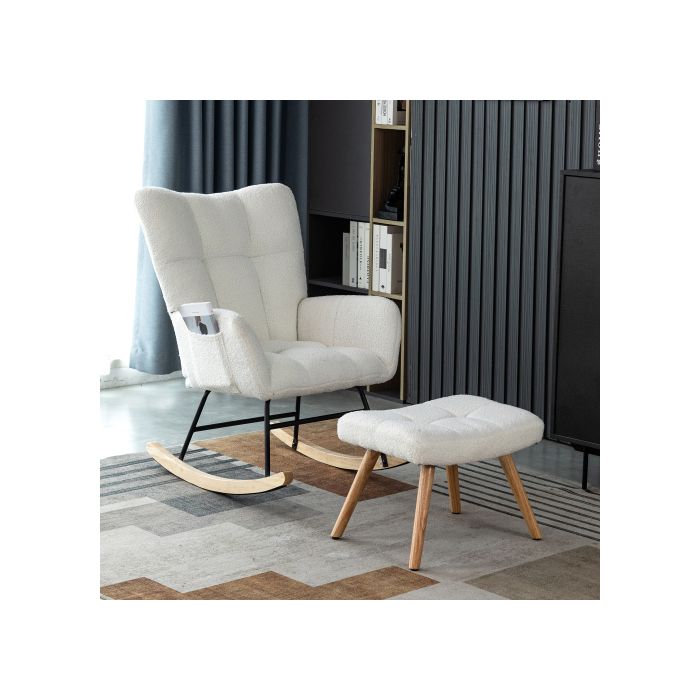 Rocking Armchair - MUVOE - Ergonomic - White - Footrest Included - 92 Cm Height