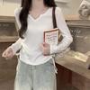 Women's Slim Fit V-Neck Drawstring Long-Sleeve Autumn Top
