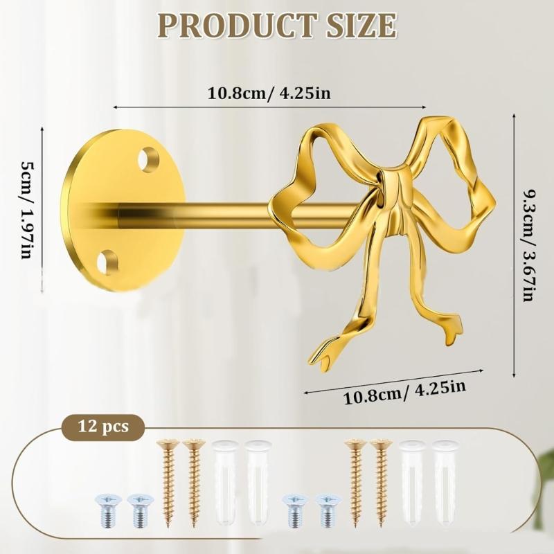 2PCS Decorative Bowknot Shape Curtain Clips Practical Metal Drapery Hook Space Saving S Hook Design for Living Room Bedroom decors
