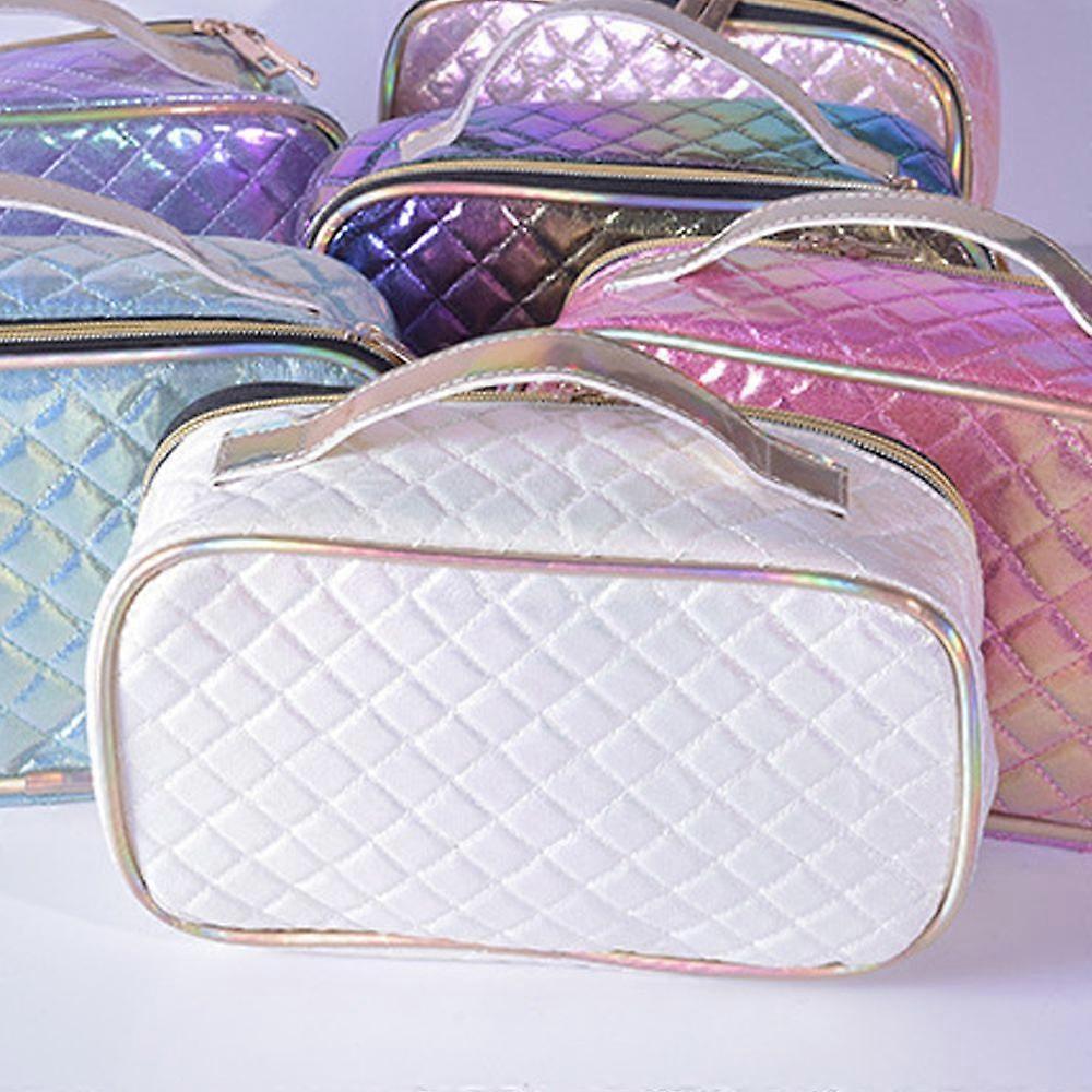 Laser Leather Diamond Plaid Cosmetic Bag, Portable Cosmetic Bag, PU Material