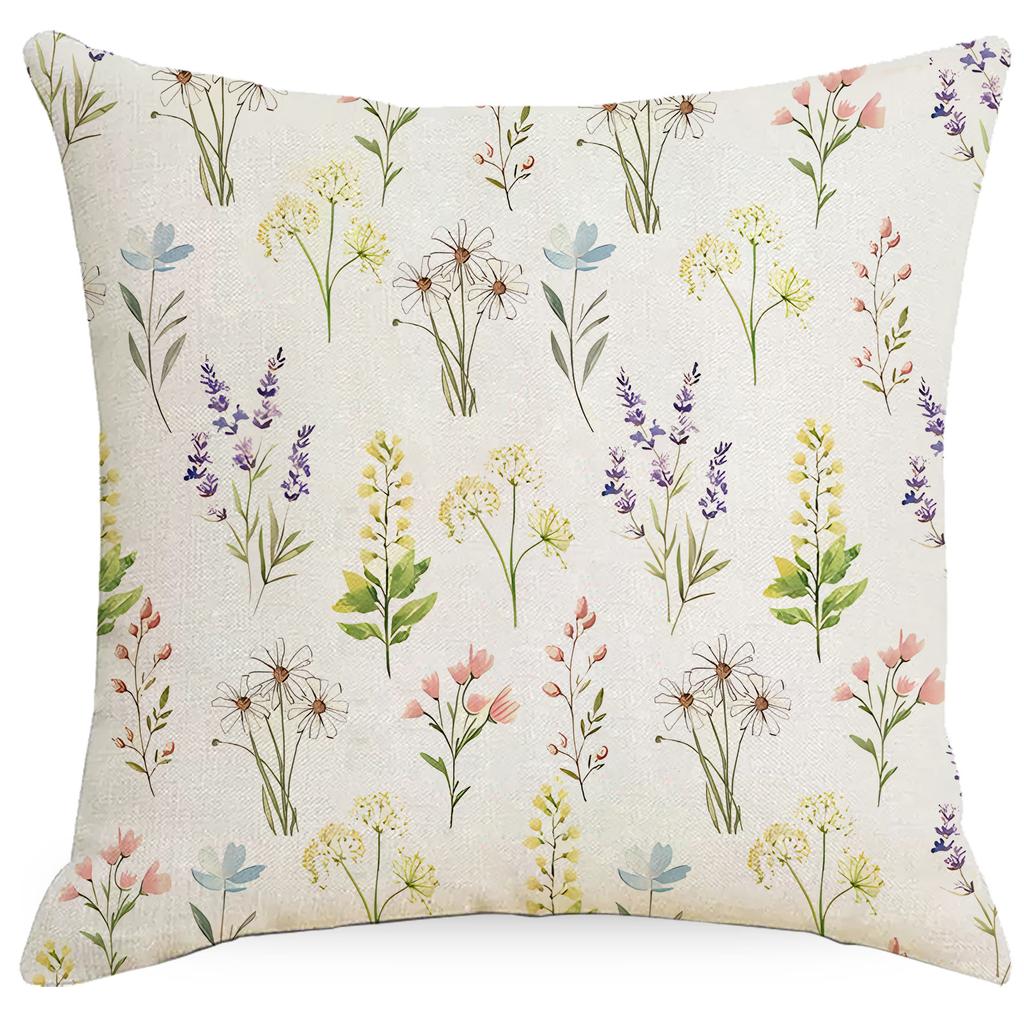 New Pillowcase Spring and Summer Letters Flower and Grass Linen Pillowcase Decoration