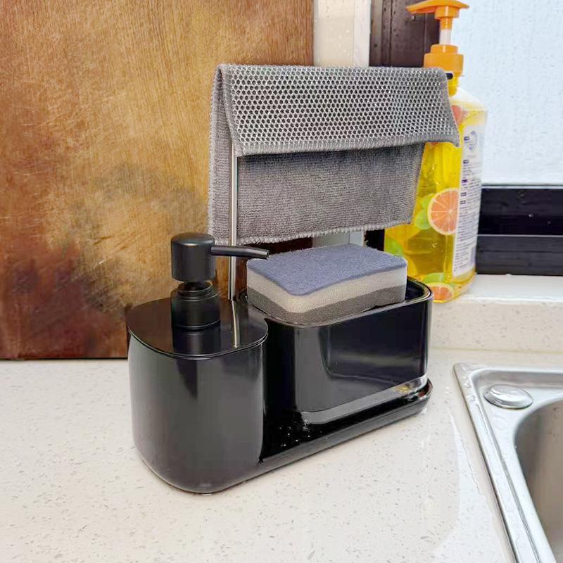 Stainless Steel Countertop Manual Soap Dispenser & Rag Holder