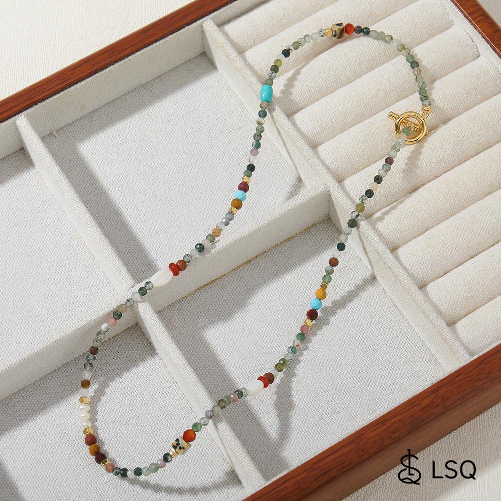 GEMCHIC Women s Natural Agate Beaded Necklace with Turquoise and Pearl, Colorful Gemstone Choker for Women