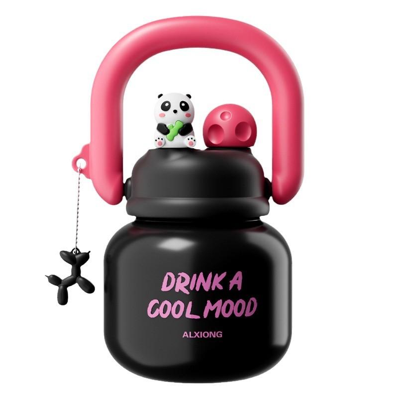 New Large Capacity with Straw Carrying Pot Stainless Steel Double-layer Vacuum Thermos Cup High Appearance Horizontal Hand Cup