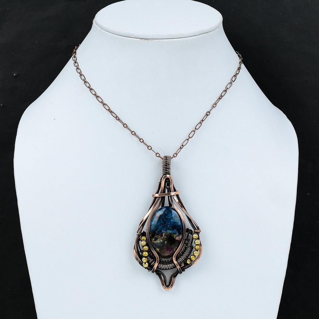 Pendentif Tourmaline Pastèque Pendentif Enveloppé de Fil de Cuivre Bijoux en Cuivre Faits Main Pendentif Pierre Précieuse Authentique Bijoux Enveloppés de Fil Cadeau pour Maman