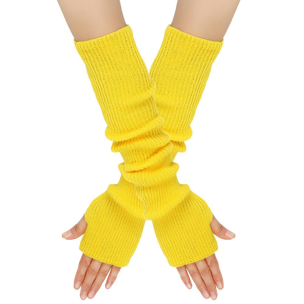 Autumn and Winter Knitted Gloves Women Warm Solid Color Extended Arm Cover Long Finger Sleeves Exposed Gloves Fingerless Gloves
