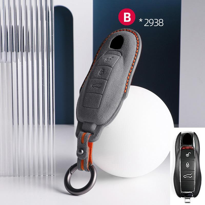 For Porsche Panamera Cayenne 971 911 9YA Macan Boxster Spyder Carrera Cayman 970 981 991 3 Buttons Suede Car Key Case Keychain