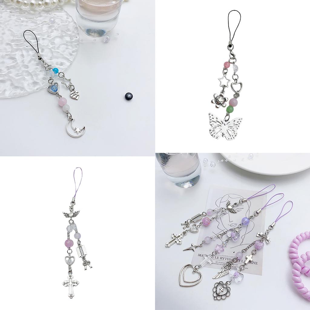 Phone Lanyard Wrist Strap Star Charm Keychain Bowknot Heart Phone Charm Antilost Cellphone Strap Hanging Cord for Women