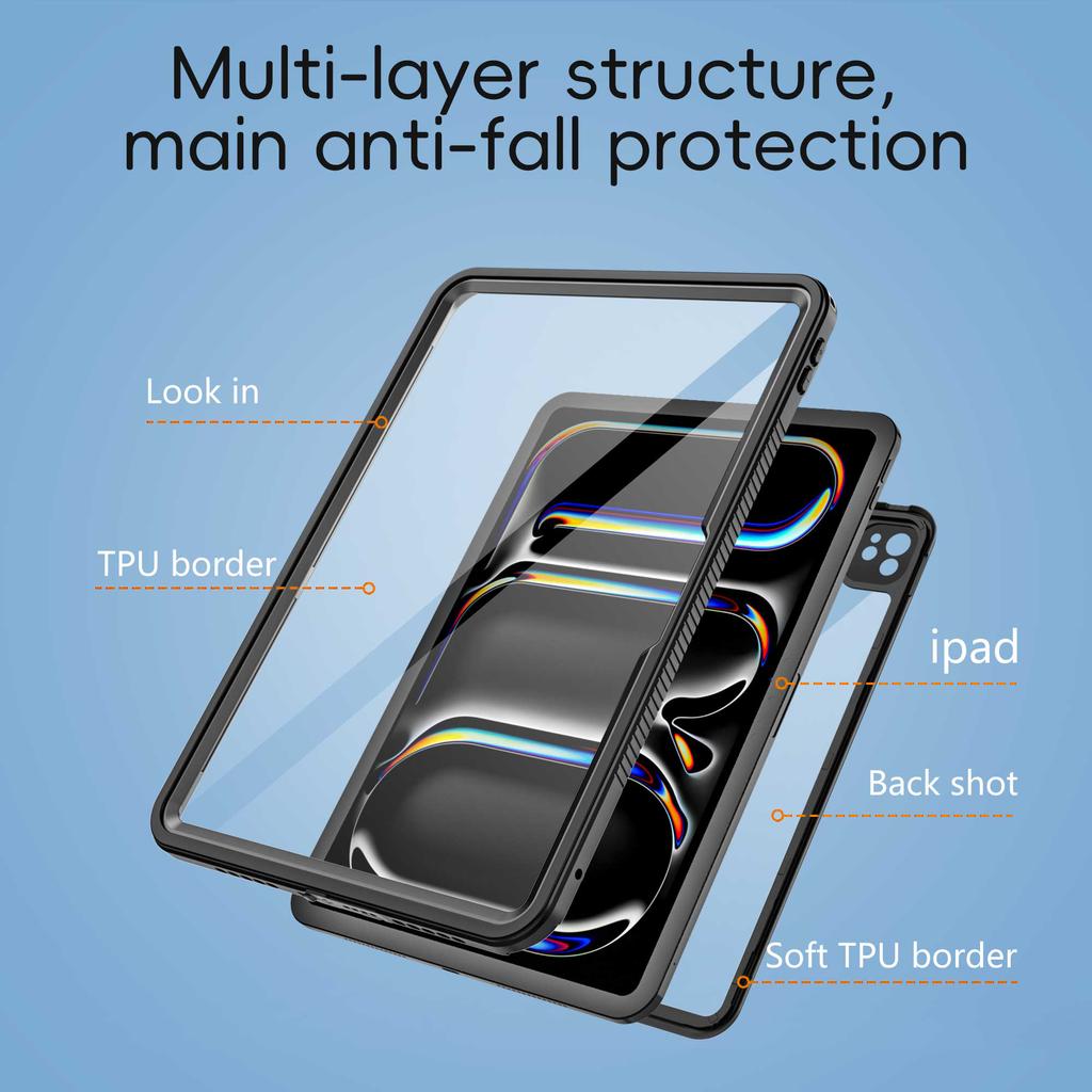 For iPad Pro 11 (2024) PC+PET+TPU Tablet Case IP68 Waterproof Anti-Drop Shell