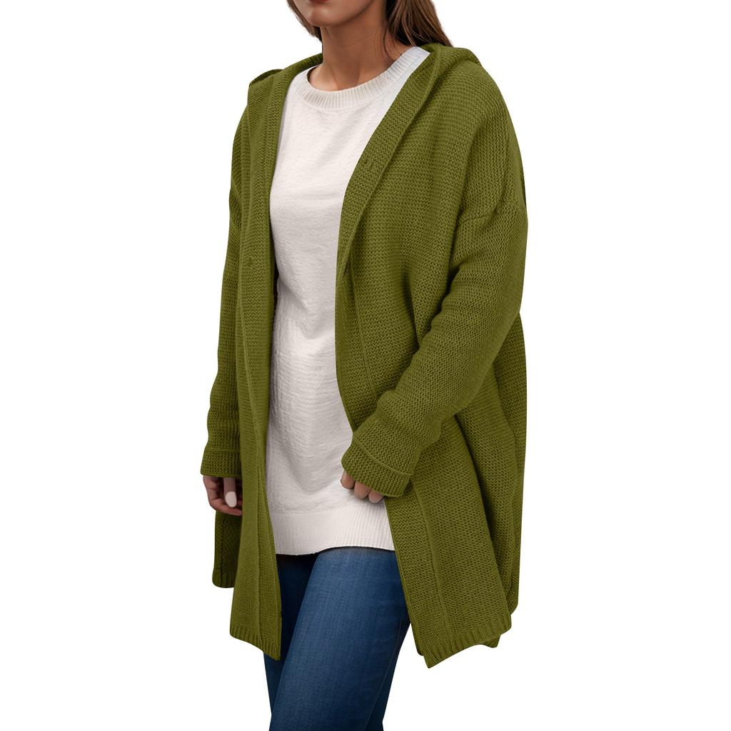 Damski swobodny, jednolity kolor, dzianinowy sweter z kapturem, luźnym kołnierzem i kardiganem, damska kurtka swetrowa