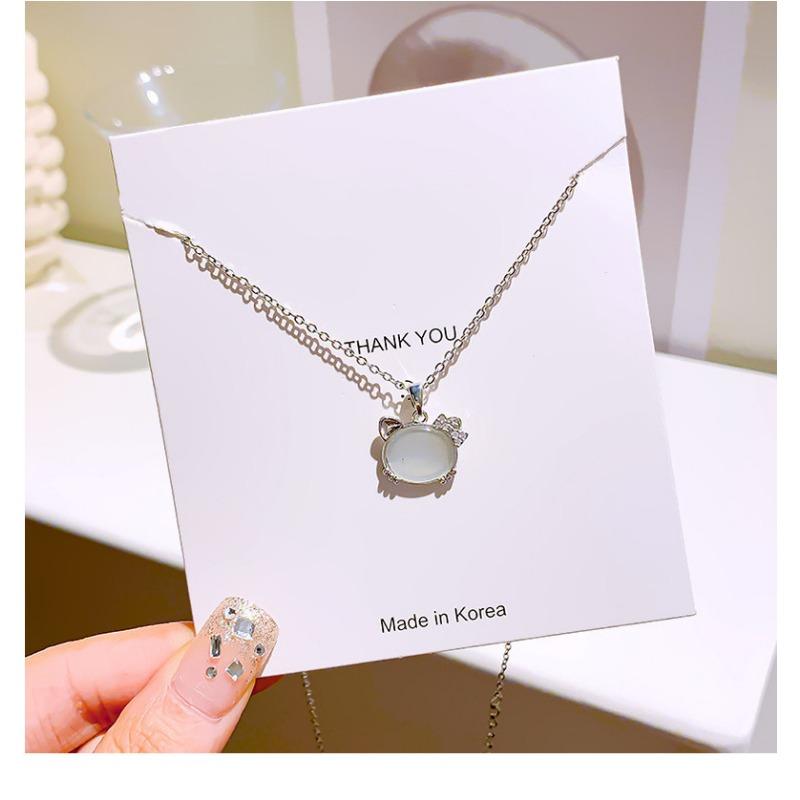 Cat Bow Zircon Inlaid Clavicle Chain Necklace For Women