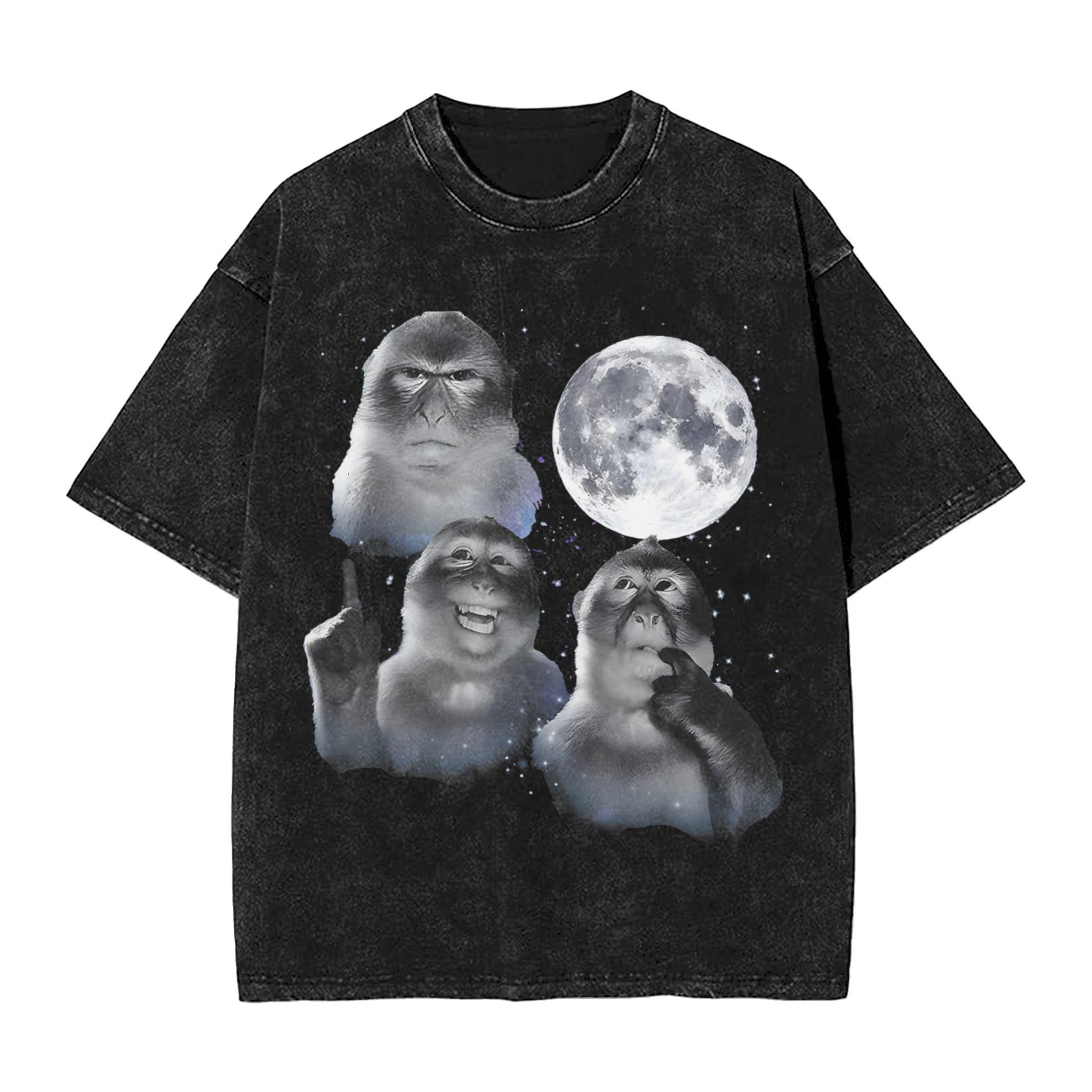 

Summer Thinking Monkey Meme Washed T Shirt Outfit Harajuku TShirts for Unisex Women Tee Shirt 2XL