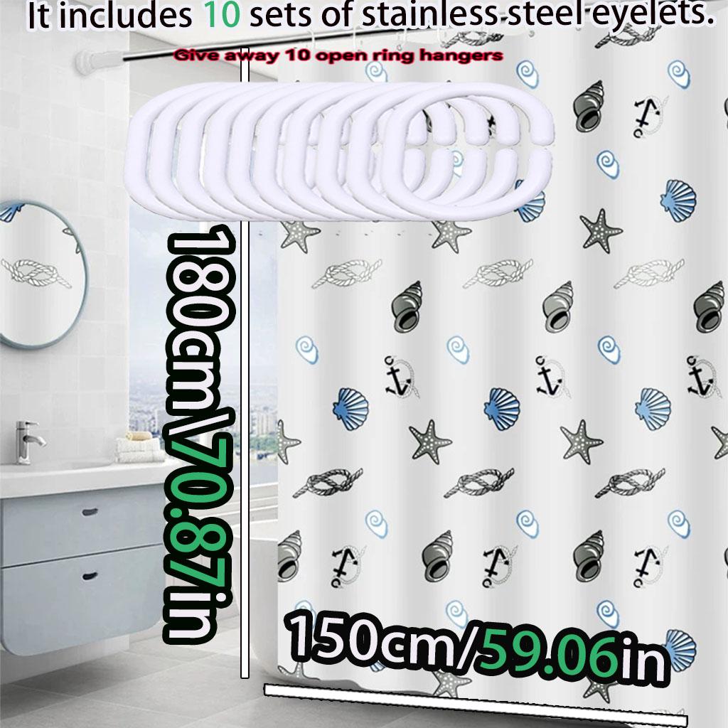 Simple small shell shower curtain Bathroom waterproof curtain opaque privacy protection easy to scrub toilet decoration curtain