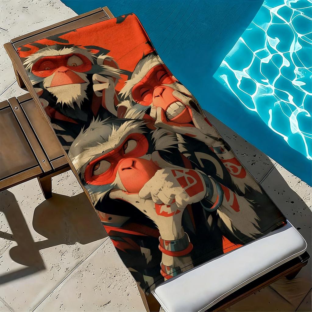 Trendy cartoon monkey-style pattern microfiber beach towel is highly absorbent suitable for swimming and beach outings