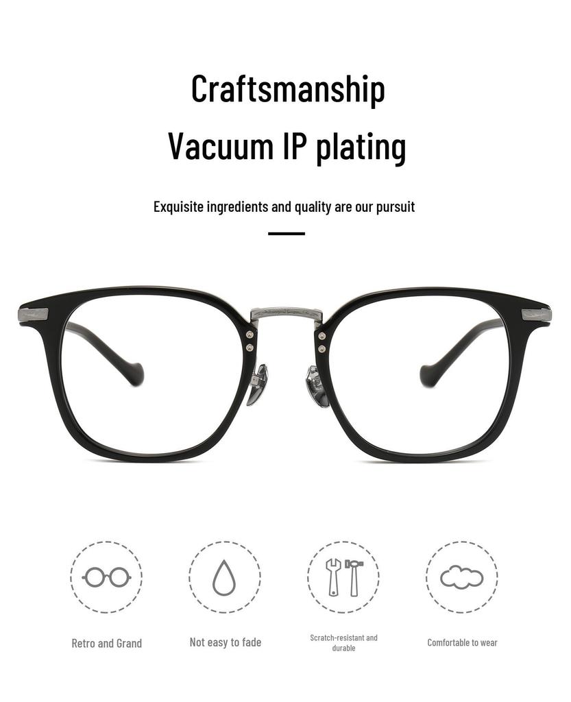 Ultra-Light Retro Black Myopia Glasses with Large Square Wood-Based Frame