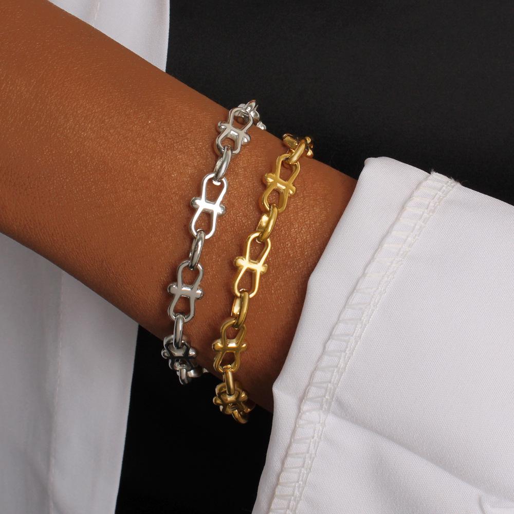 Trendy Bow Necklace and Bracelet Set - European American Hip Hop Style Jewelry in 304 Stainless Steel.