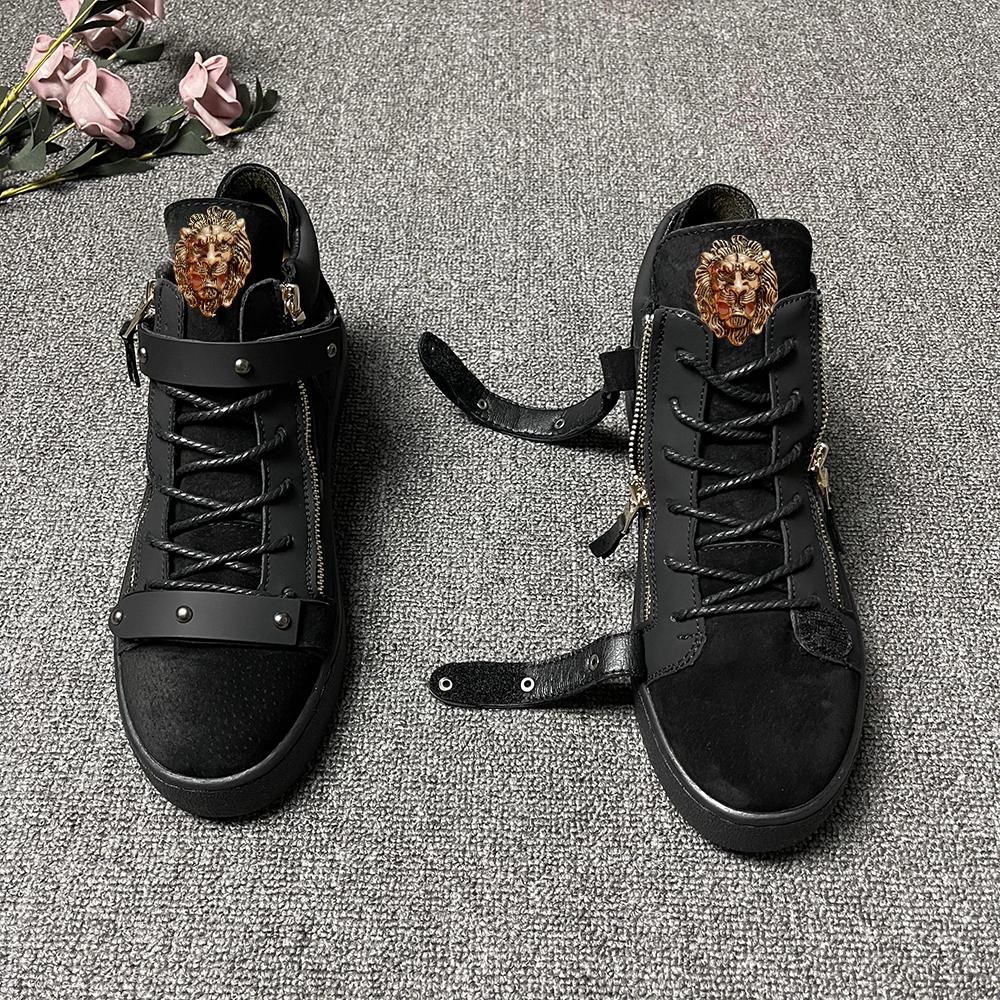 Brand designer burst high top shoes men's leather metal buckle decoration trend all match casual shoes 4