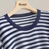 Women's Striped Wool Blend Round Neck Knit Sweater
