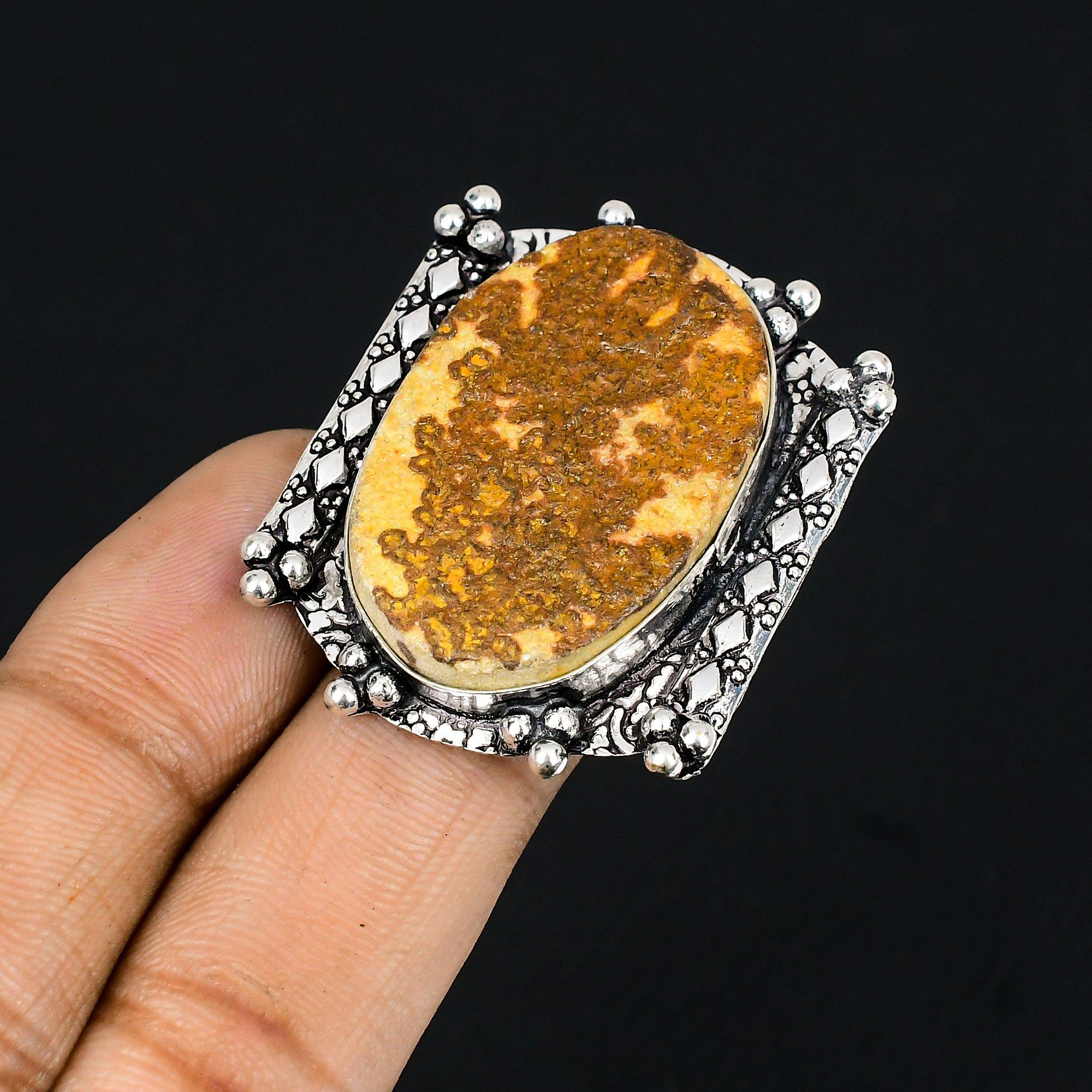 Gift For Her Natural Psilomelane Dendrite Promise Ring Size 8.5 925 Silver 8.5