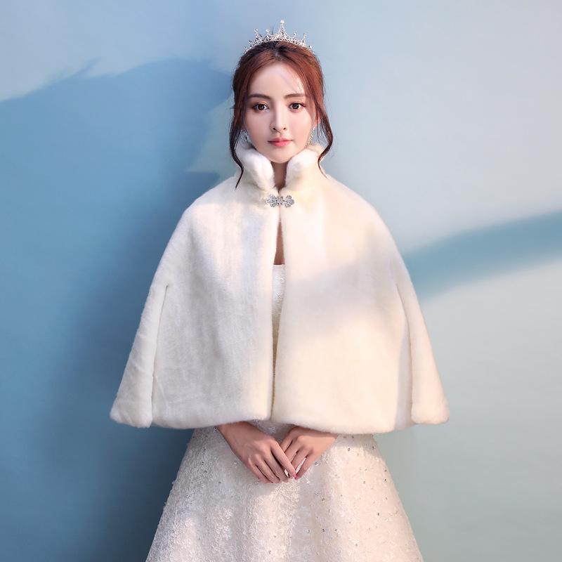 Warm Winter Wedding Faux Fur Bridal Shawl Cloak