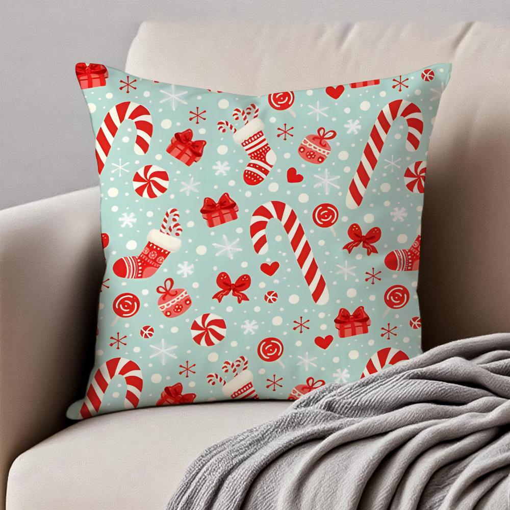 Christmas Illustration Festive Cushion Cover Pillowcase Antidustmite Invisible Zipper Short Plush Sofa Cushion