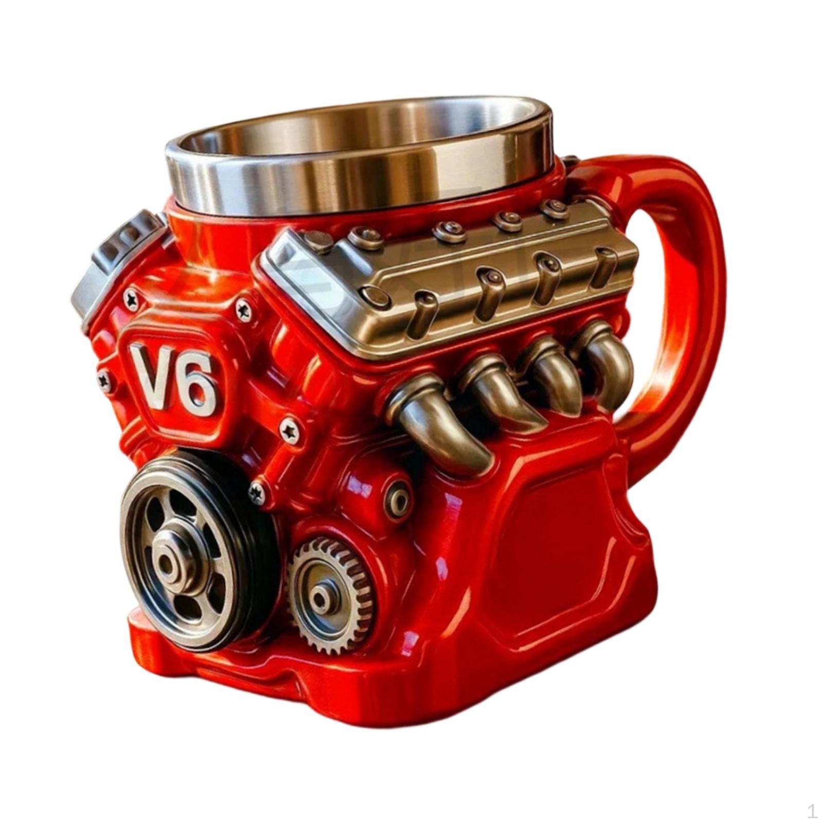 

V6 Engine Coffee Mug Water Drinks Cup Durability Desk Decor Fashion Red for Cafe Hotel