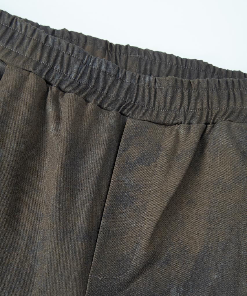 Tonsle Dirty Wash Elastic Waist Double Pleated Wide Pants Khaki