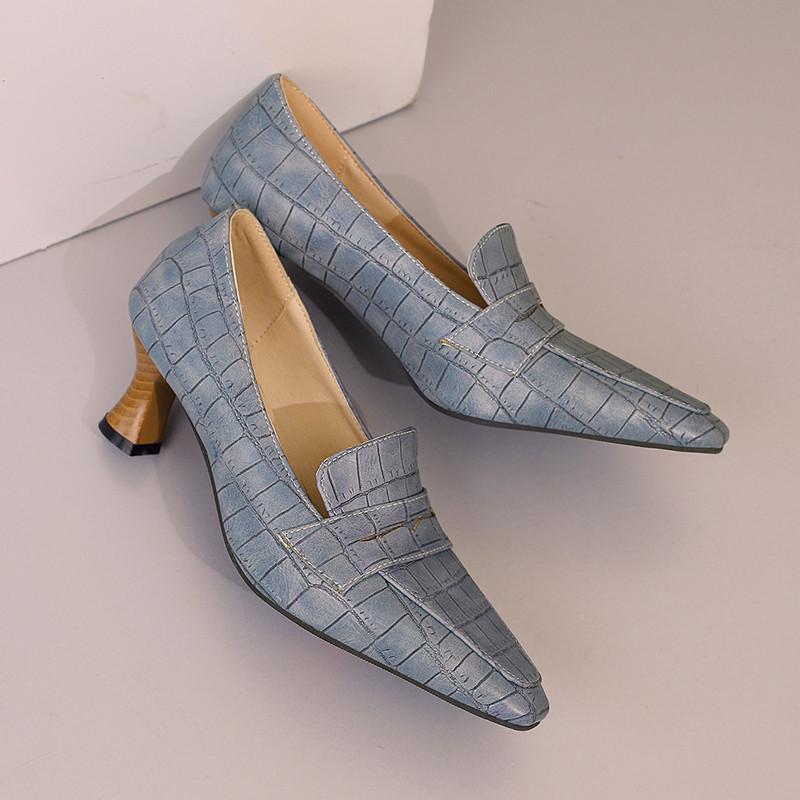 Women's High Heel Single Shoes Spring and Summer New Thick with Solid Color Large Size Matching Low Top Shoes