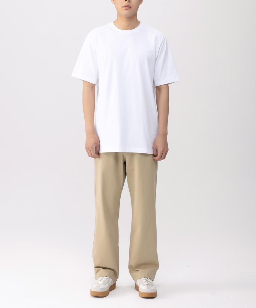 BASIC HOUSE Uni Layered Round Short Sleeve T-Shirt Standard Length White (+4Cm) Lats0114