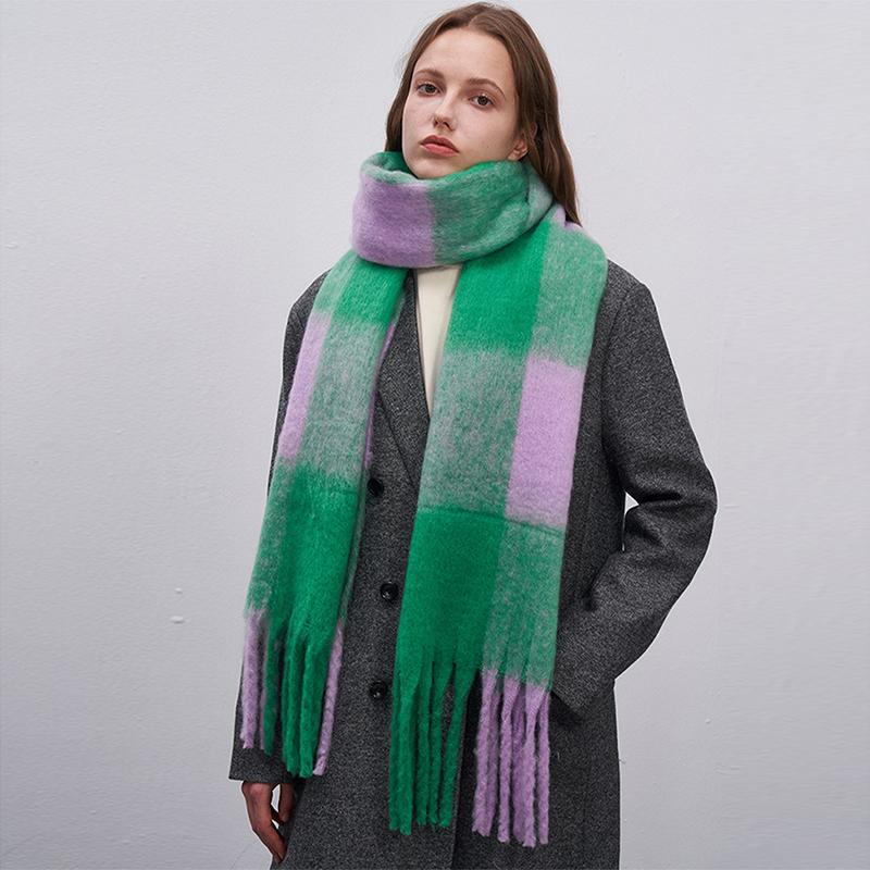 Luxury  Cashmere Womens Scarf Winter Thick Warm Color Block Wraps Female Pashmina Long Tassel Female Bufandas Thick Blanket